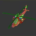 Orange Helicopter 3D Render With Blue Rotors Detailed Cockpit And Shiny Surface