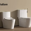 Poliform Modern White Toilets Placed Against Beige Wall On Wooden Floor