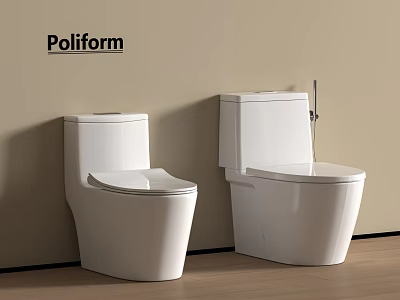 Poliform Modern White Toilets Placed Against Beige Wall On Wooden Floor 3d model