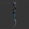 Game Movie Character In Detailed Blue Silver Armored Suit With Helmet Standing Pose