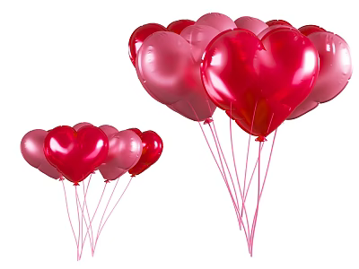 Red and Pink Heart Shaped Balloons Decorative Ornament Set for Home Decor 3d model