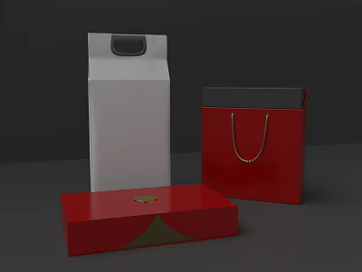 Decorative Ornament Set With White Box Red Handbag And Red Gift Box 3d model