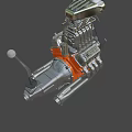 Detailed 3D Rendered Engine With Silver Orange Mechanical Parts And Pipes