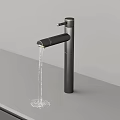 Black Modern Faucet with Running Water on Gray Countertop in Sleek Contemporary Design