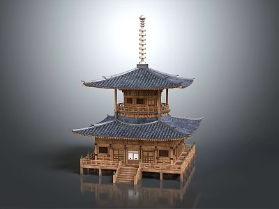 Traditional Wooden Pagoda Architecture With Multi Tiered Dark Tiled Roof And Wooden Structure 3d model