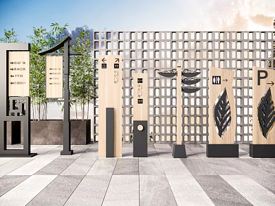 Modern Traffic Signage With Parking Symbol Leaf Design And Grid Fence 3d model
