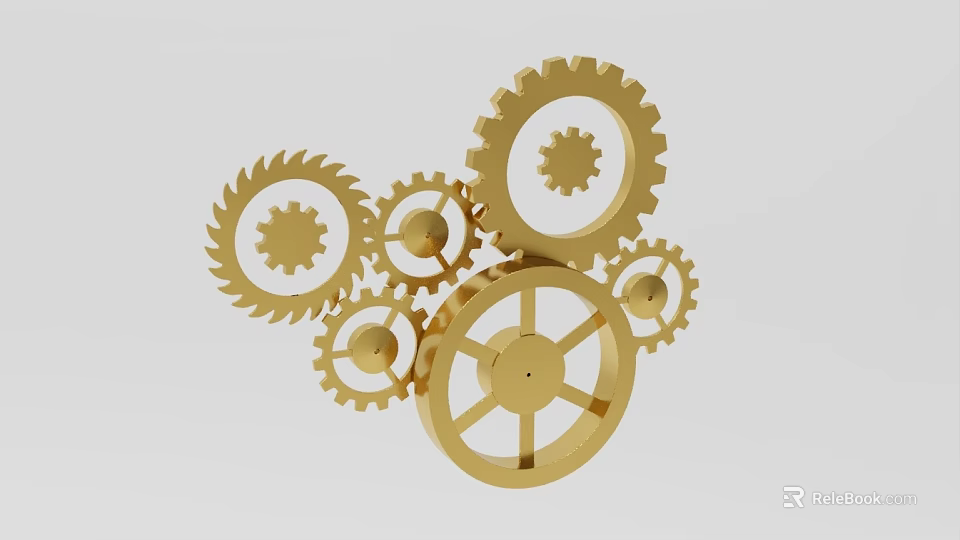 Industrial Equipment With Precision Engineered Golden Interlocking Gears And Mechanical Components 3d model 