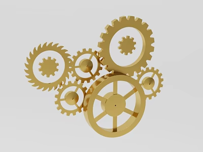 Industrial Equipment With Precision Engineered Golden Interlocking Gears And Mechanical Components 3d model