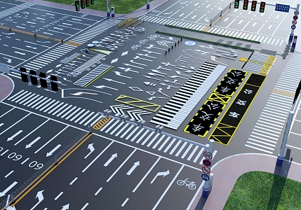 Modern Road Municipal Road Signs Marking Zebra Crossing Arrow Highway Standard Section Road Lane Indicating Line Crossroads Road Signs 3d model