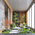Indoor Landscape Design With Various Plants Rock Formations Water Feature Wooden Screens And Natural Light