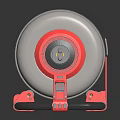 Cylindrical Industrial Tank Equipment With Red Support Structure And Yellow Label