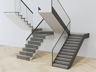 Modern Handrail Stairs Glass Handrail Stairs 3d model