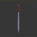 Ornate Red Decorative Sword With Metallic Blade And Intricate Hilt Design