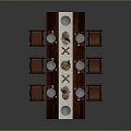 Elegant Wooden Dining Table Set With Carved Chairs Plates Candles And Fruit Bowl