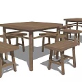 Natural Wooden Dining Table And Bench Set For Home Dining Room 3d model