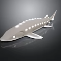 Aquatic Animal Silver Shark Fish With Glowing Spots And Fins On Dark Reflective Surface