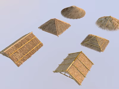Different Traditional Thatched Roof Structures With Various Architectural Shapes 3d model