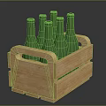 Wooden Crate Filled With Green Glass Bottles On Dark Surface
