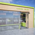 Fashion Supermarket Department Store Exterior With Glass Doors Green Frame And Shelves