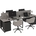 Modern Office Desk Setup With Multiple Monitors Dividers And Ergonomic Chairs