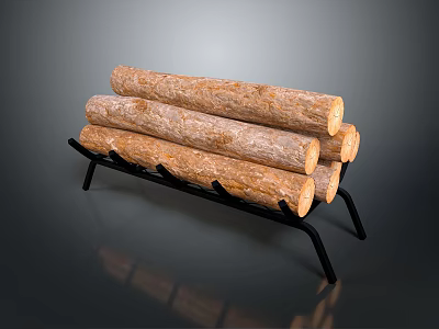 Tree Logs Stacked on Black Metal Rack for Home Decoration 3d model