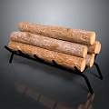 Tree Logs Stacked on Black Metal Rack for Home Decoration