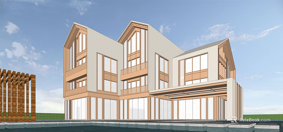 Modern Multi Storey School Building With Glass Curtain Walls And Chinese Style Roof 3d model 