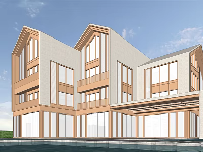 Modern Multi Storey School Building With Glass Curtain Walls And Chinese Style Roof 3d model