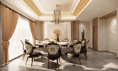 American-style private dining room dining table and chairs 3d model