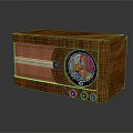 Vintage Wooden Radio Speaker with Circular Decorative Dial and Control Knobs