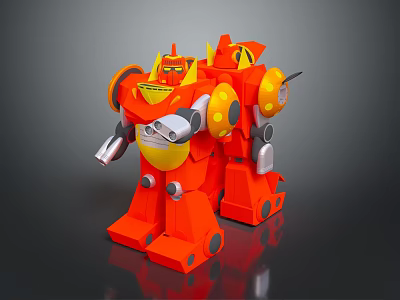 Orange Robot Character with Yellow Details and Mechanical Joints as Playful Toy Figure 3d model