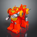 Orange Robot Character with Yellow Details and Mechanical Joints as Playful Toy Figure