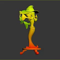 Pink Haired Witch In Purple Robe With Magical Hat On Pedestal Stand