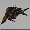 Red and brown cosmic spaceship design with sharp front and wing structures for interstellar exploration
