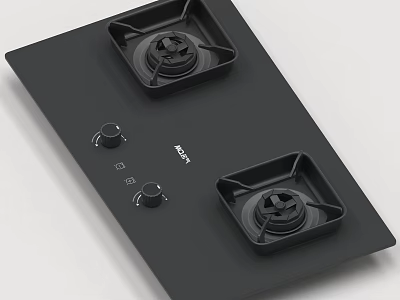 Modern Black Two Burner Gas Stove Kitchen Appliance With Control Knobs 3d model