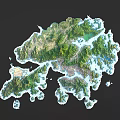 Wall Decor Featuring 3D Island Topography Design Green Mountains And Blue Waters