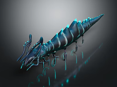 Glowing Segmented Creature Character With Blue Bioluminescent Stripes And Multiple Legs 3d model
