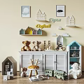 White Storage Cabinet In Kids Room With Shutter Doors Stuffed Bears And Mini House Decor