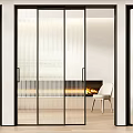 Modern Black Frame Sliding Glass Doors For Interior With Fireplace Design