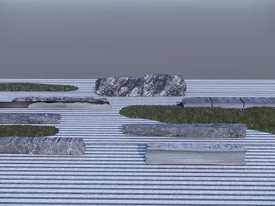 Natural Rockery Stones with Striped Ground Green Grass Patches and Stone Slabs 3d model