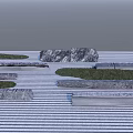 Natural Rockery Stones with Striped Ground Green Grass Patches and Stone Slabs