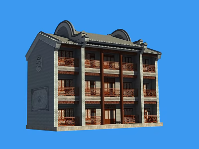 Traditional Ancient Architecture Exterior With Multi Story Structure And Wooden Carved Details 3d model