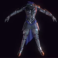 Detailed 3D Fantasy Armor Model With Silver Metallic Plates And Blue Cape