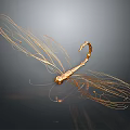 Golden Dragonfly Wire Art Sculpture with Intricate Wings and Curved Body