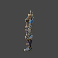 Fantasy Ornate Armor Models With Gold Blue Accents And Intricate Designs