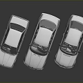 Three Silver Cars Parked Side by Side on Dark Background with Different Styles 3d model