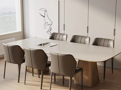 Modern Luxury Conference Table Interior With White Tabletop Wooden Legs And Six Chairs 3d model