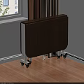 Foldable Wooden Dining Table With Wheels Against Wall On Wooden Floor