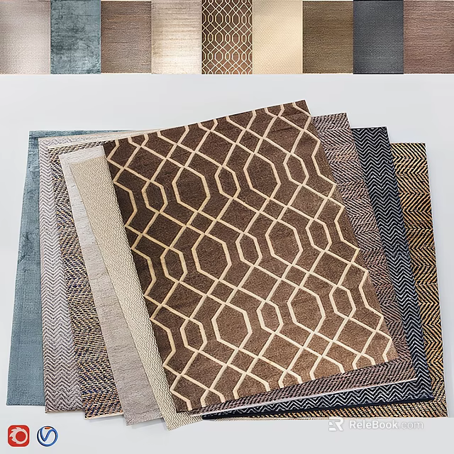 Square Rugs With Geometric Patterns And Various Colors For Home Interior Decor 3d model 