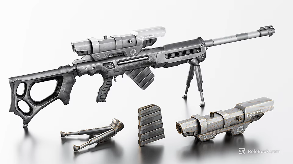 Modern Sniper Rifle with Magazine Scope and Tactical Components on White Background 3d model 